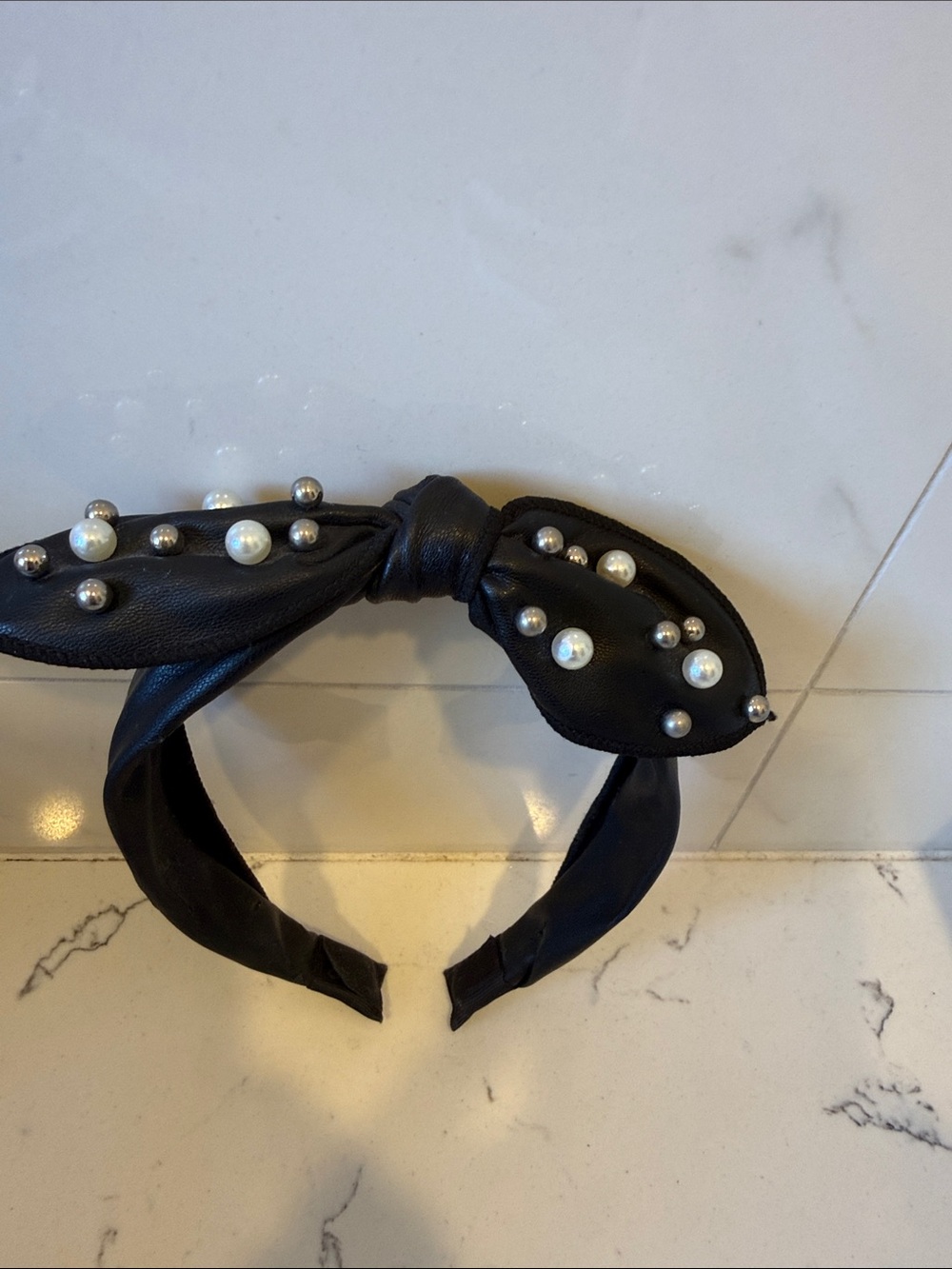 Macy's Black Knot Headband with Pearl & Silver Studs